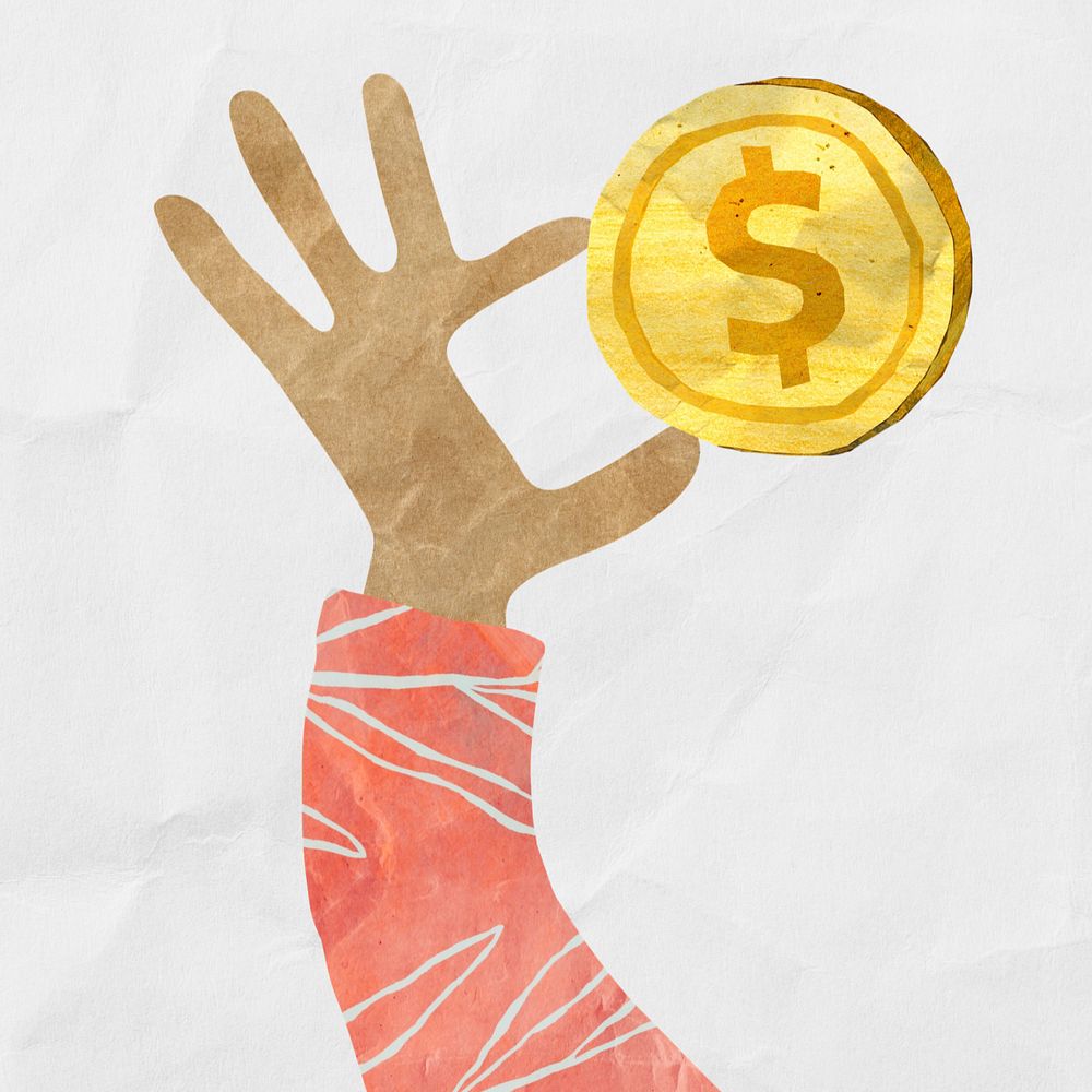 Hand holding money, finance paper craft collage, editable design