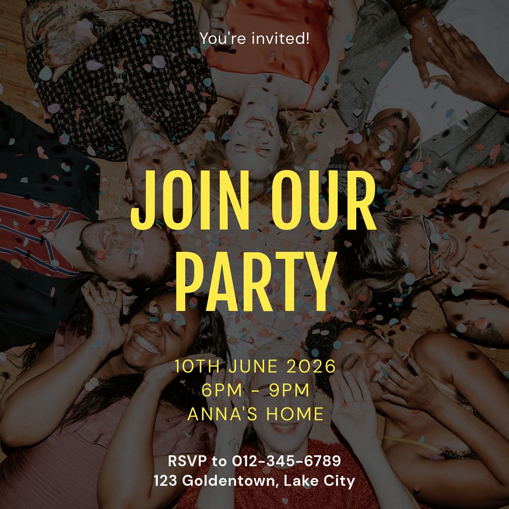 Join our party  Instagram post template, editable text