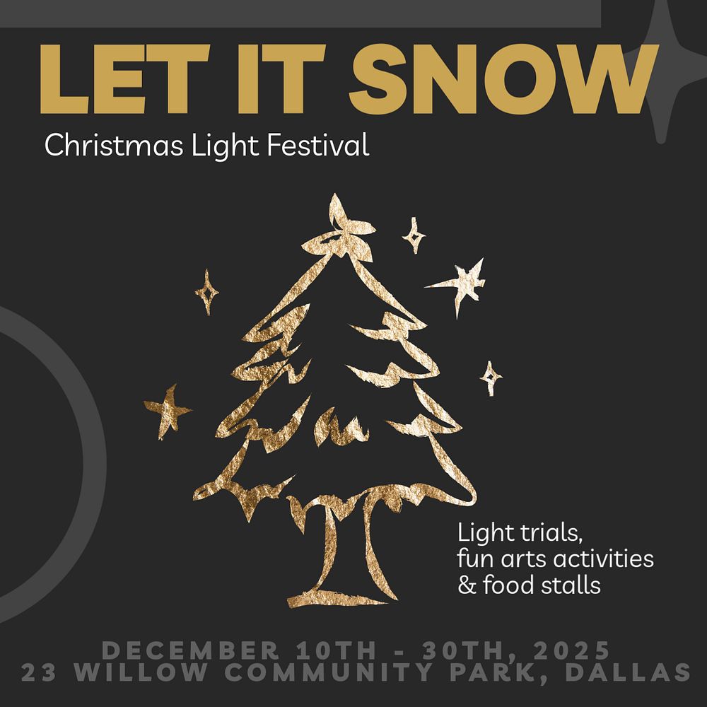 Christmas light festival  Instagram post template, editable text