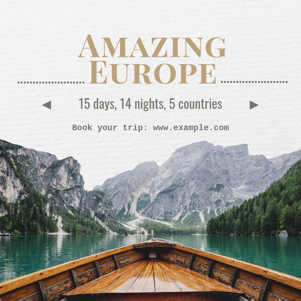 Europe trip  Instagram post template, editable text