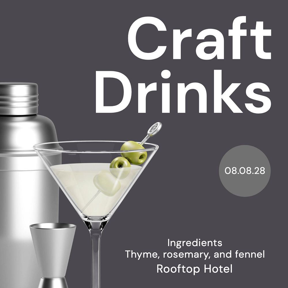 Craft drinks Instagram post template, editable text