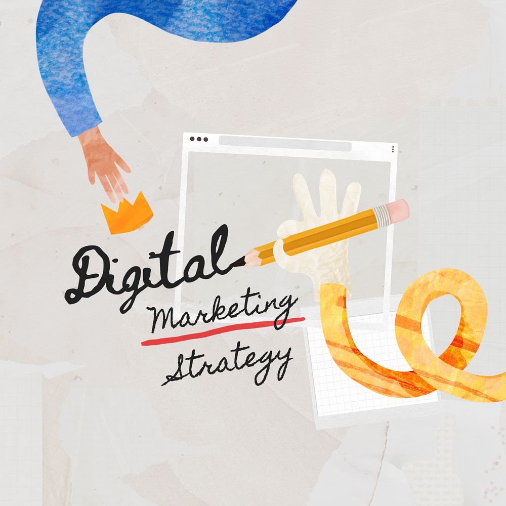 Digital marketing strategy, paper craft collage art, editable design