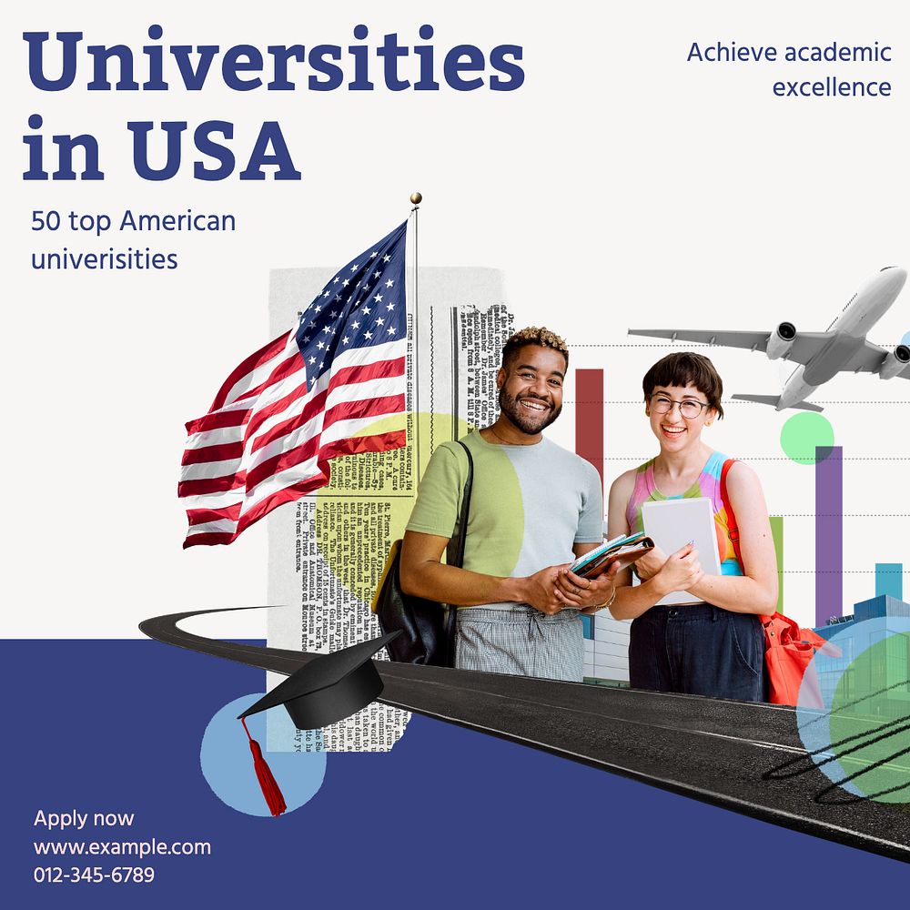 Study in USA Instagram post template, editable text