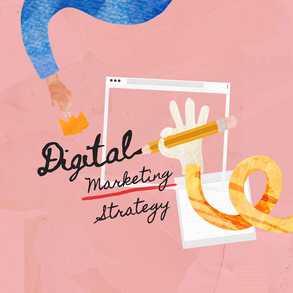 Digital marketing strategy, paper craft collage art, editable design