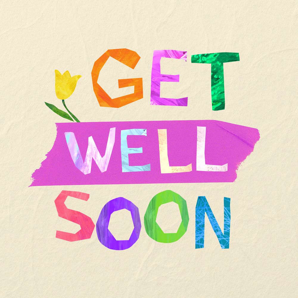 Get well soon word, paper craft collage, editable design