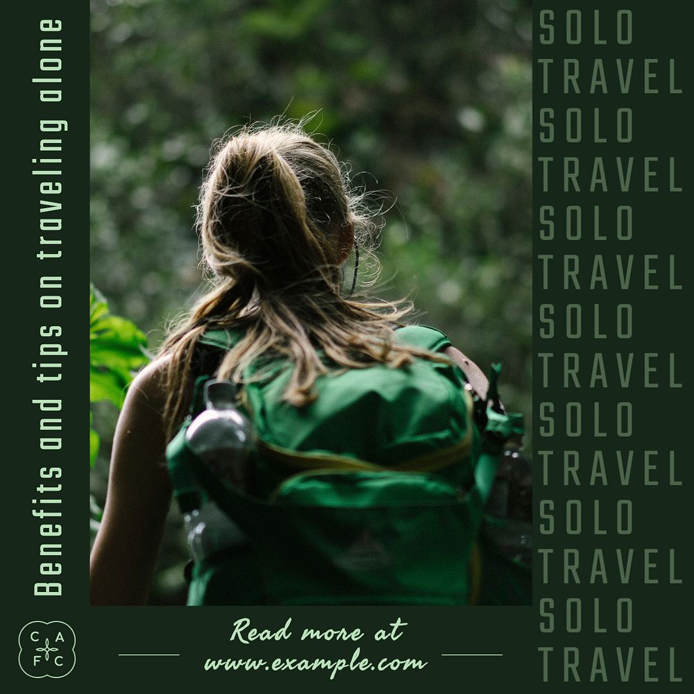 Solo travel Instagram post template, editable text