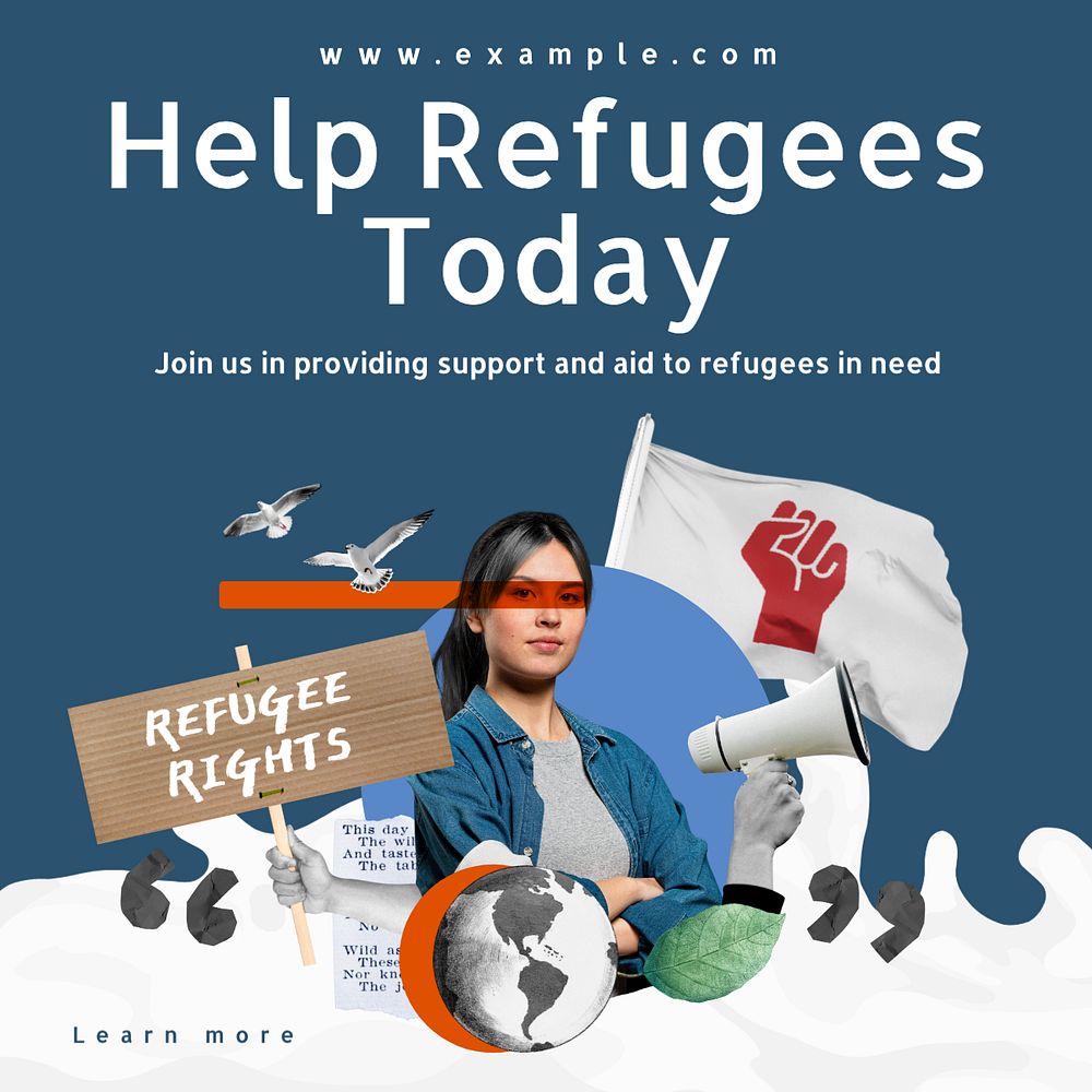 Help refugees Instagram post template, editable text