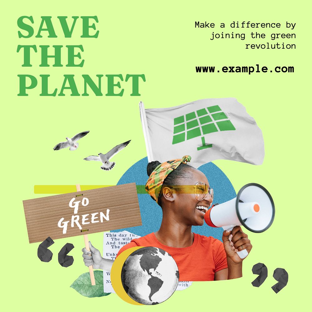 Save the planet Instagram post template, editable text