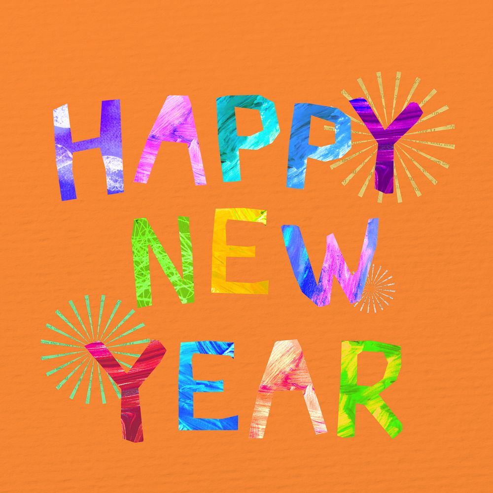 Happy New Year word, paper craft collage, editable design