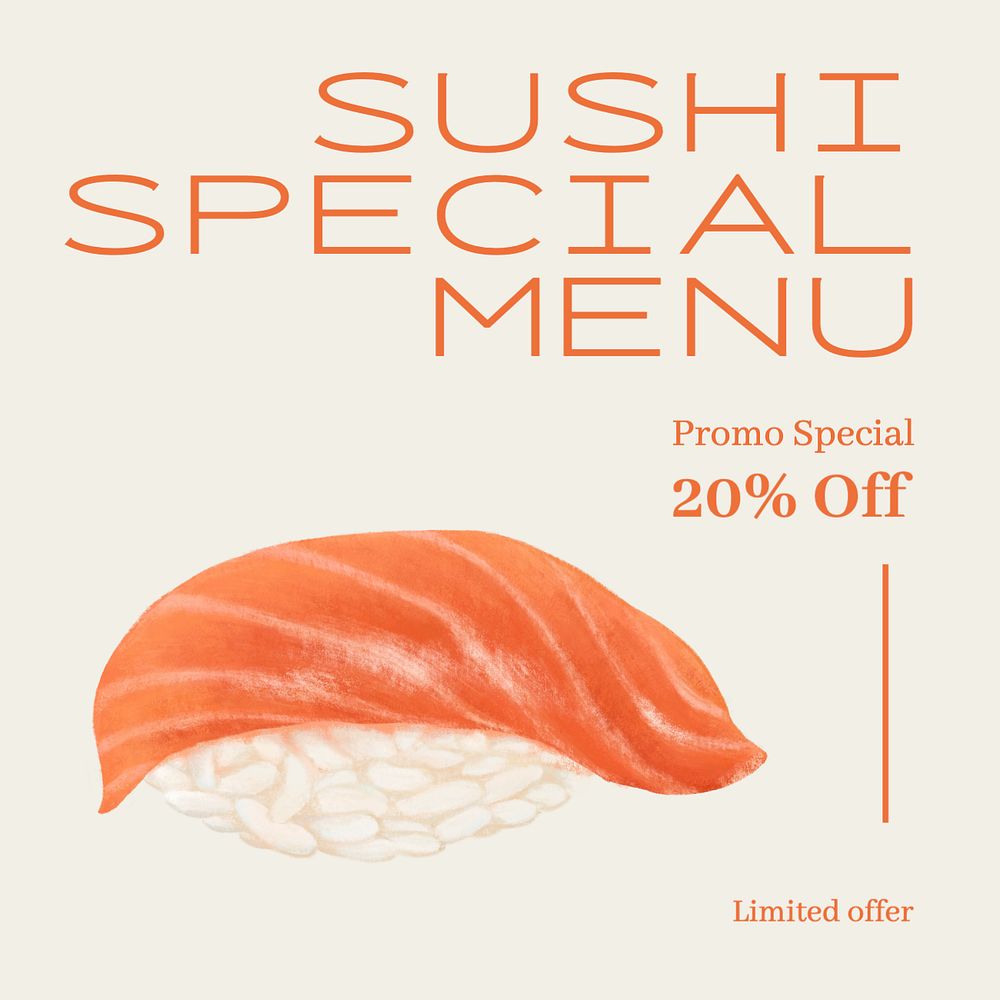 Sushi special menu Instagram post template, editable text