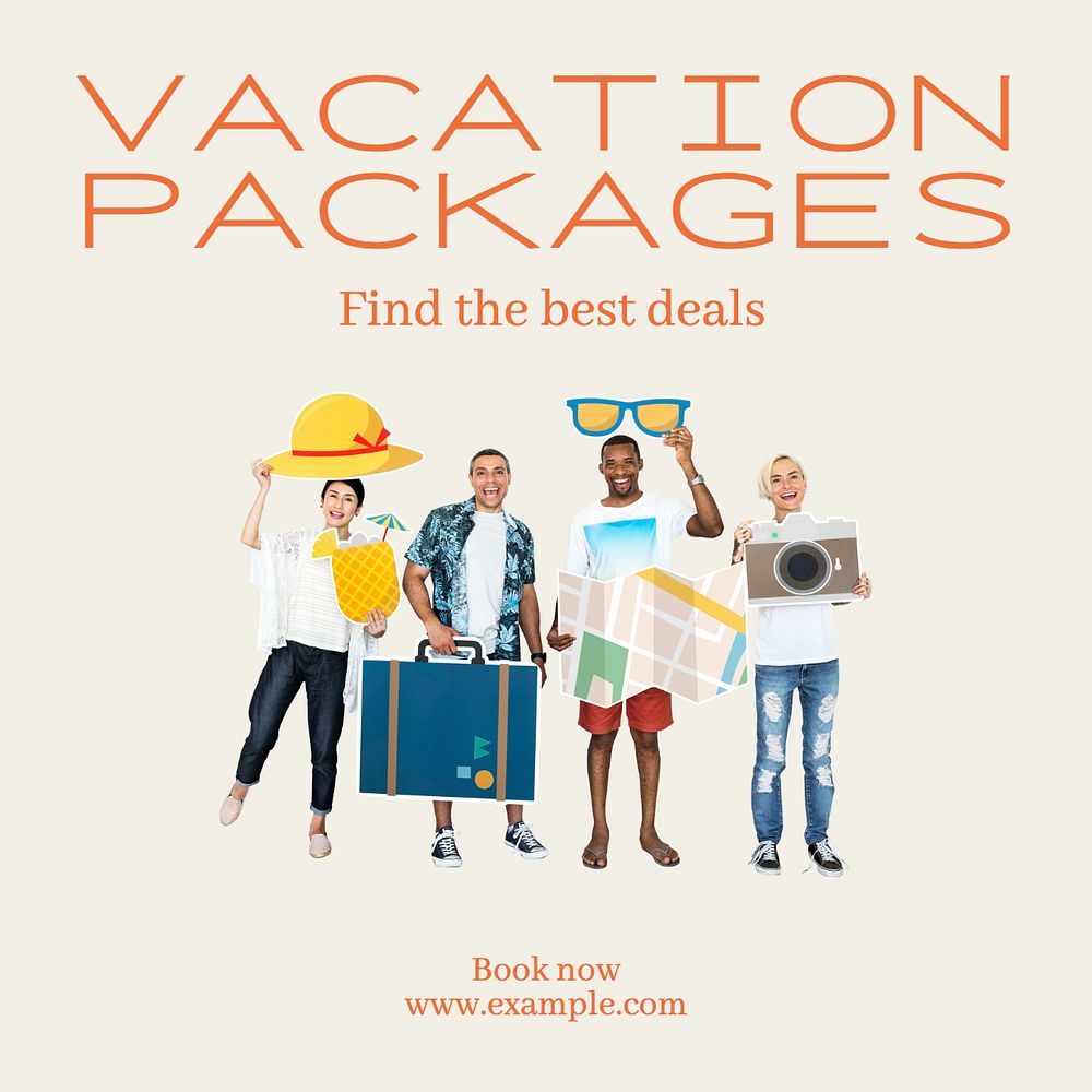 Vacation packages Instagram post template, editable text