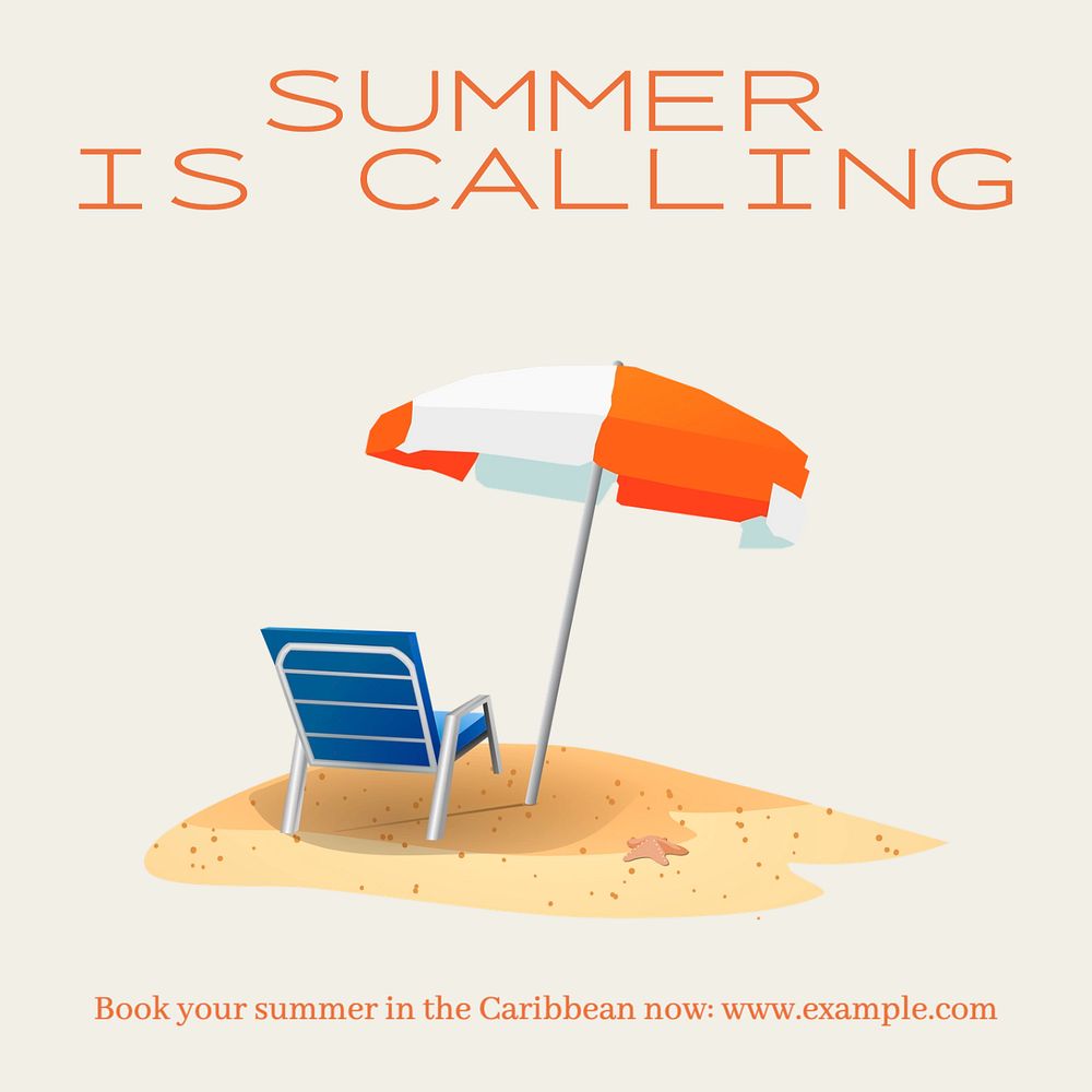 Summer is calling Instagram post template, editable text