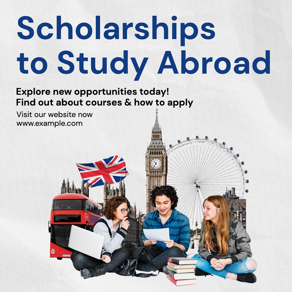 Study abroad scholarships Instagram post template, editable design