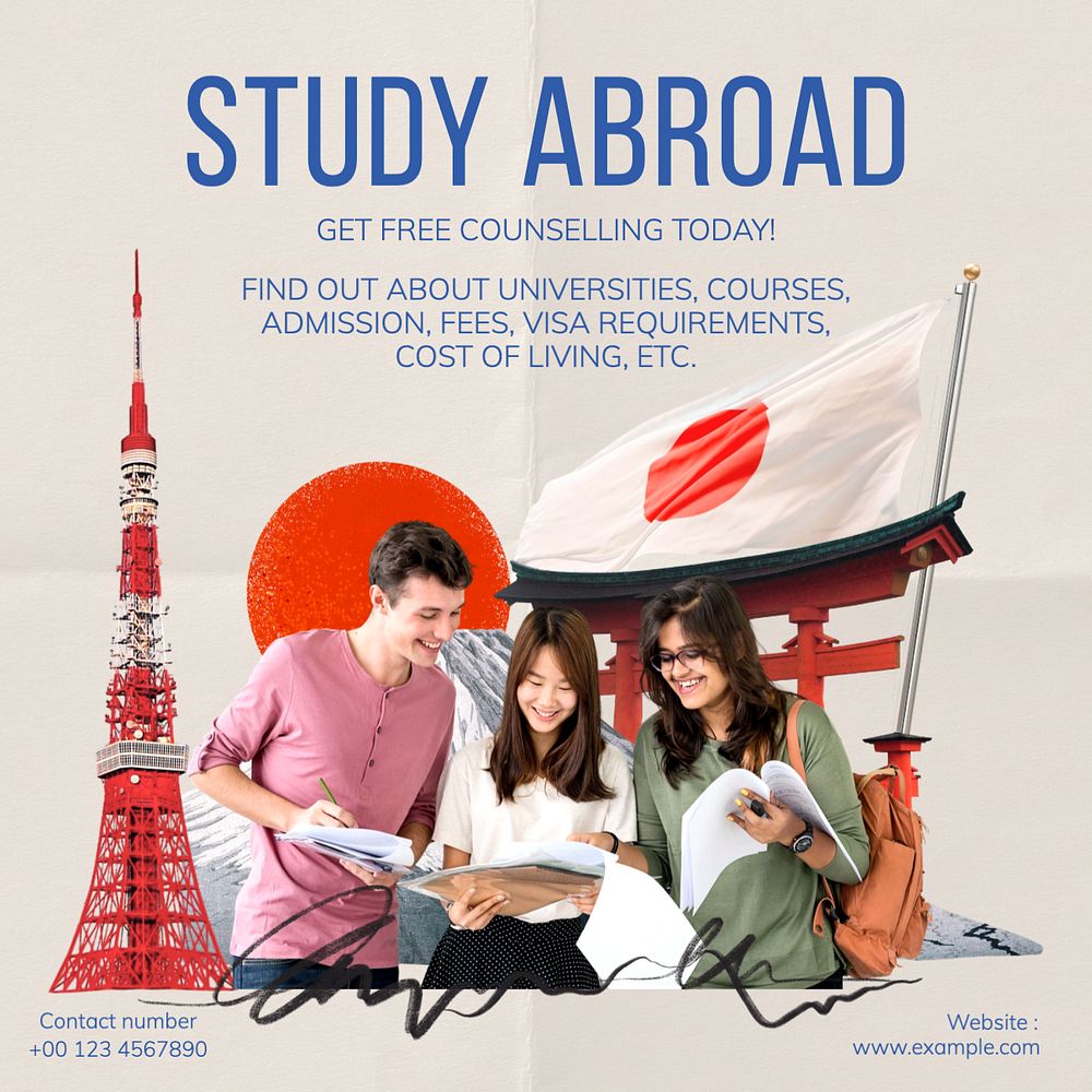 Study abroad counselling Instagram post template, editable text