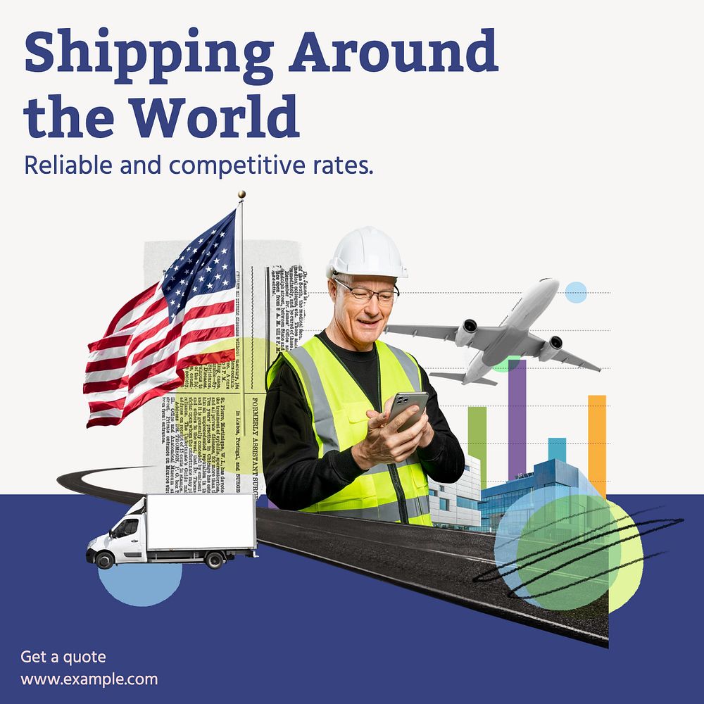 Worldwide shipping Instagram post template, editable text