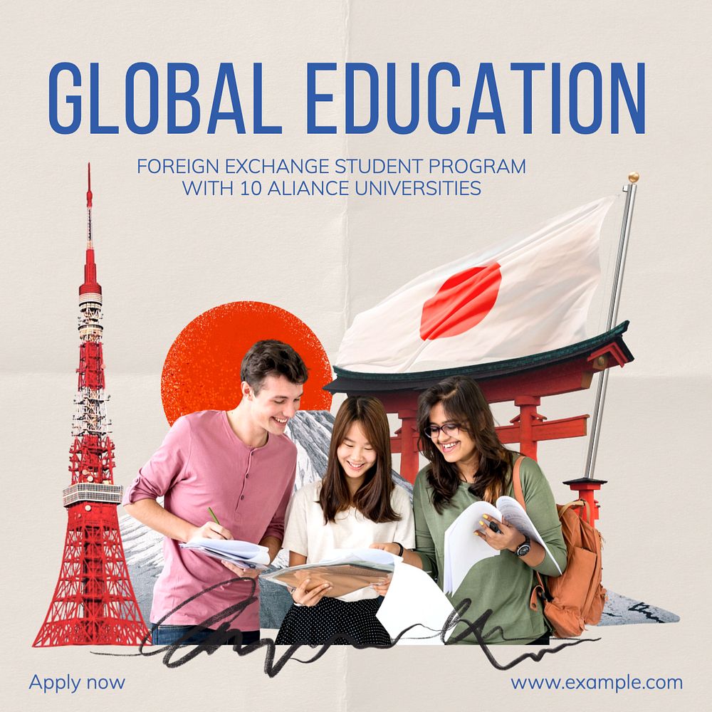 Global education Instagram post template, editable text