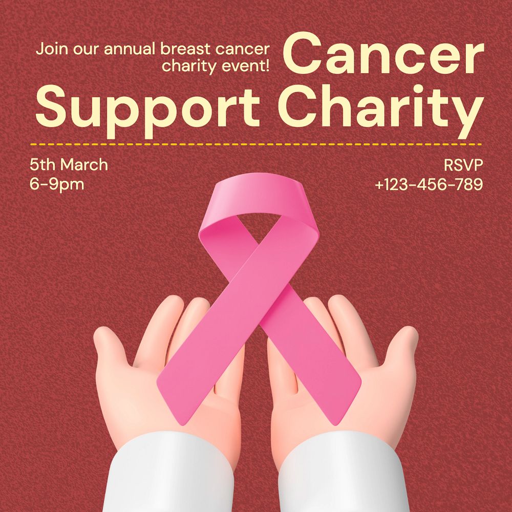 Cancer support charity Instagram post template, editable text