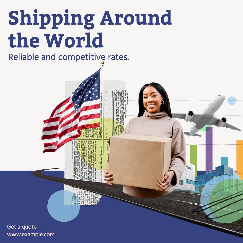 Worldwide shipping Instagram post template, editable text