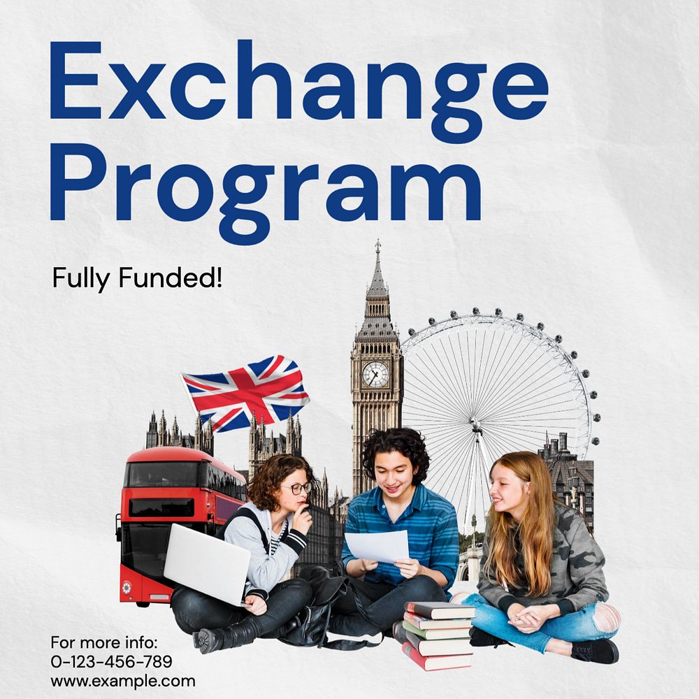 Exchange program Instagram post template, editable design