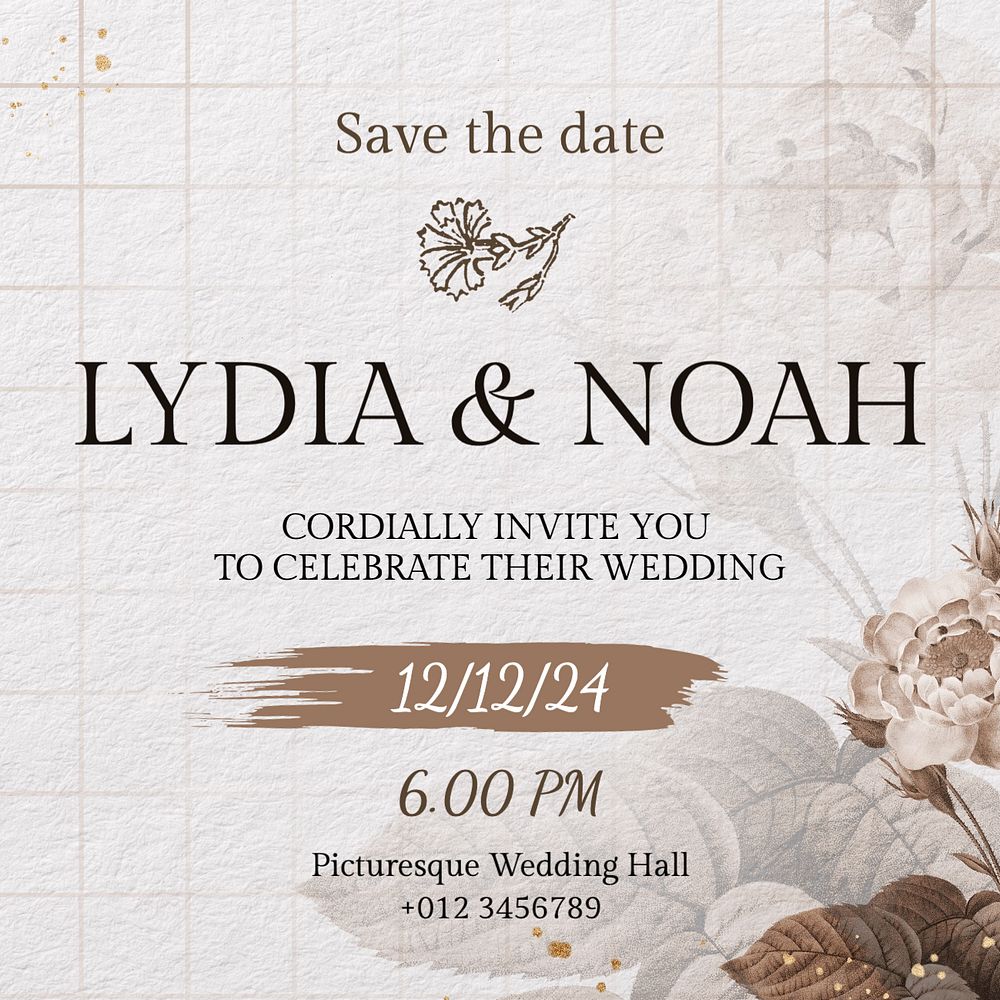 Save the date Instagram post template, editable text