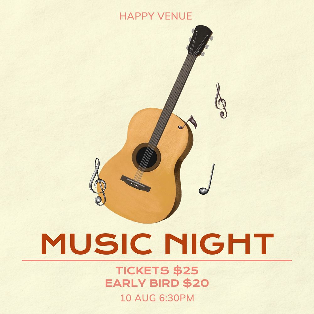 Music concert flyer Instagram post template, editable text