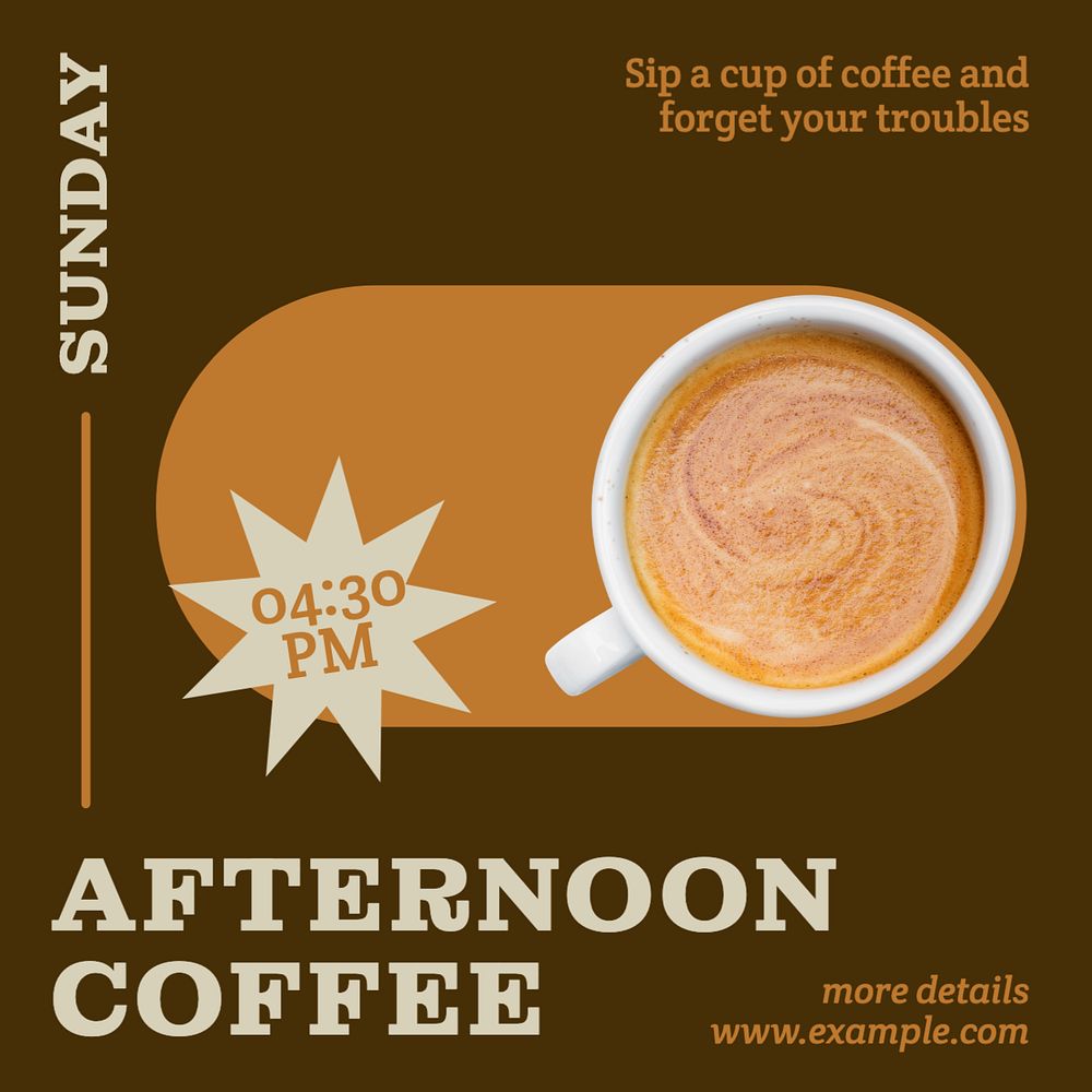 Afternoon coffee Instagram post template, editable text