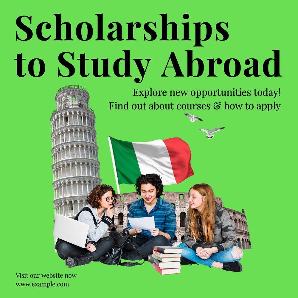 Study abroad scholarships Instagram post template, editable text