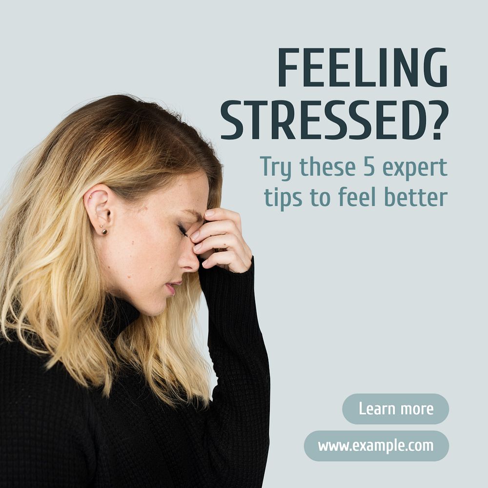 Stress tips Instagram post template, editable text