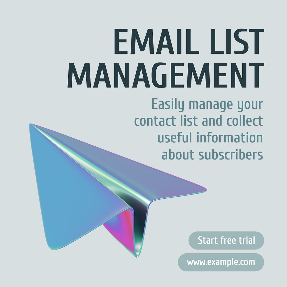 Email list management Instagram post template, editable text