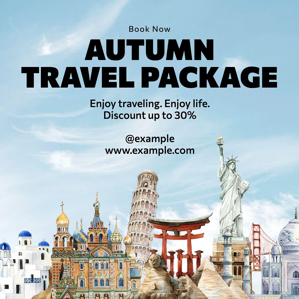 Autumn travel package  Instagram post template, editable text