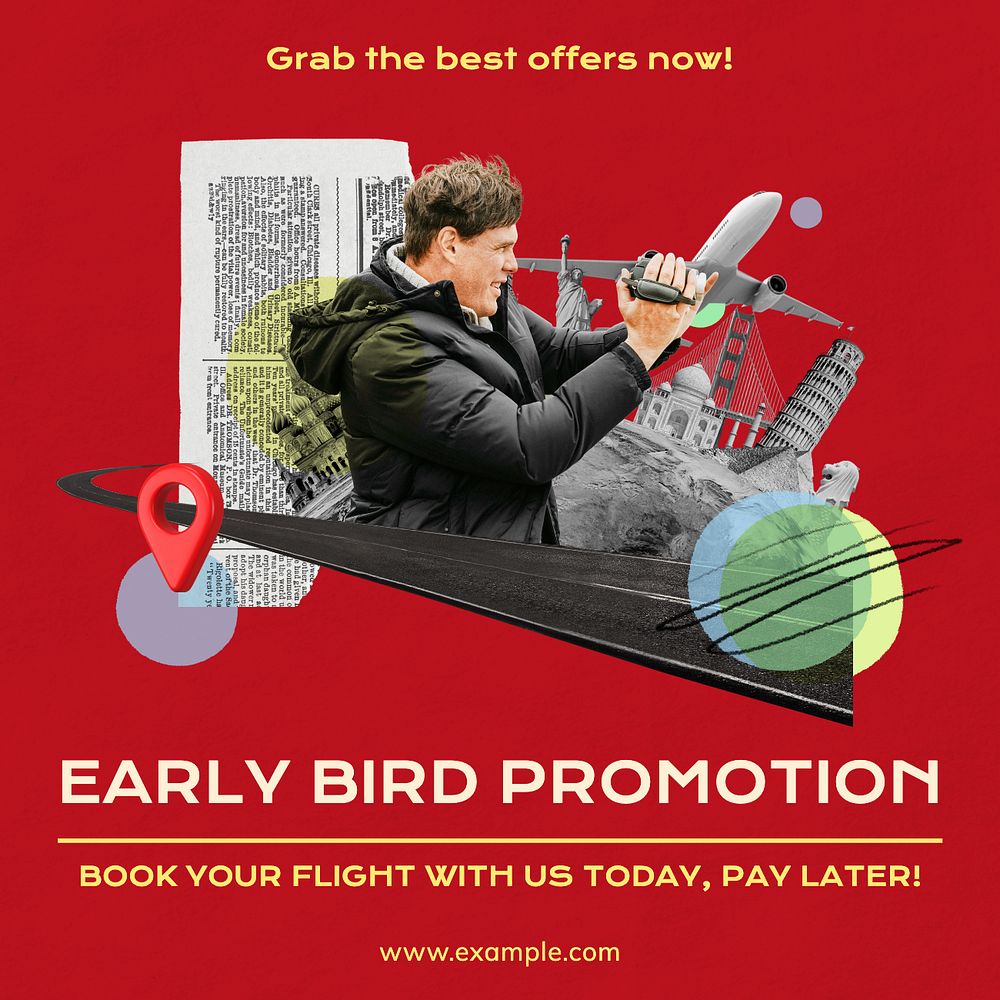 Flight promotion Instagram post template, editable text