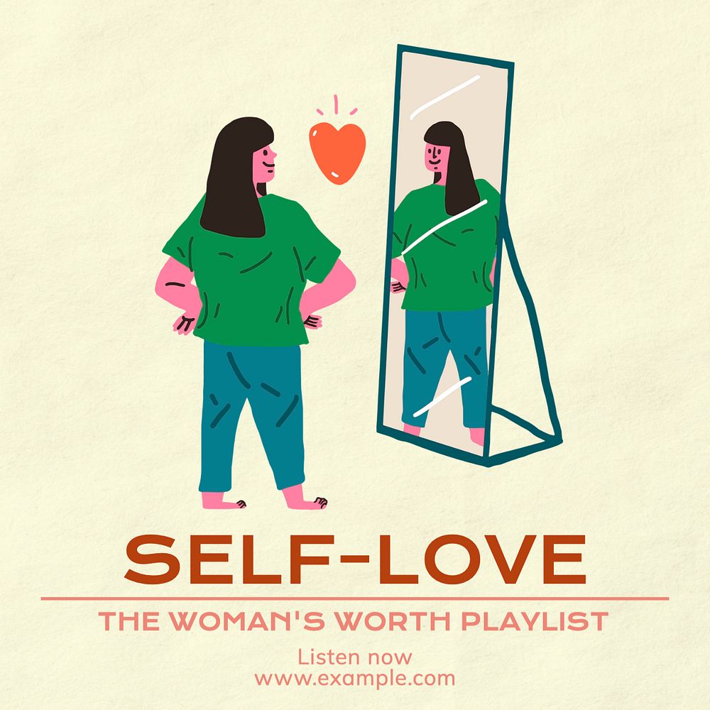 Self-love playlist Instagram post template, editable text