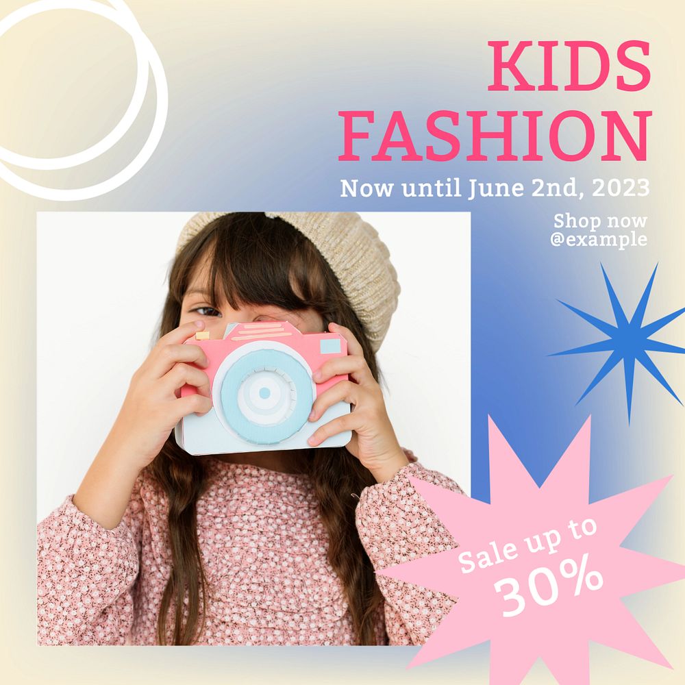 Kids fashion Instagram post template, editable text