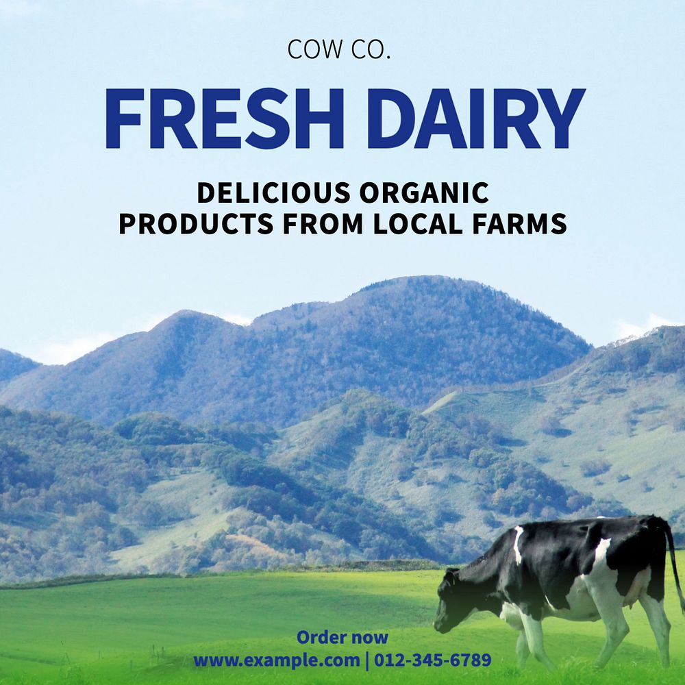 Fresh dairy products Instagram post template, editable text