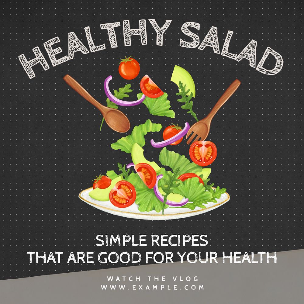 Healthy salad recipes  Instagram post template, editable text