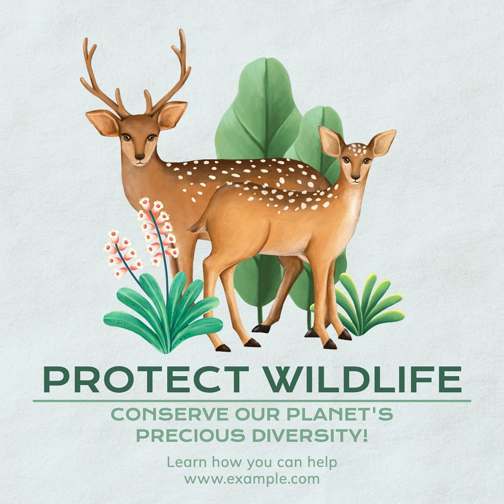 Protect wildlife Instagram post template, editable text