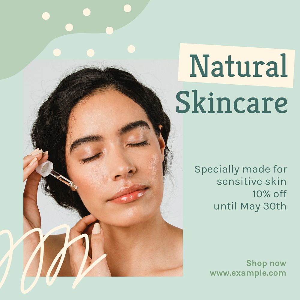 Natural skincare Instagram post template, editable text