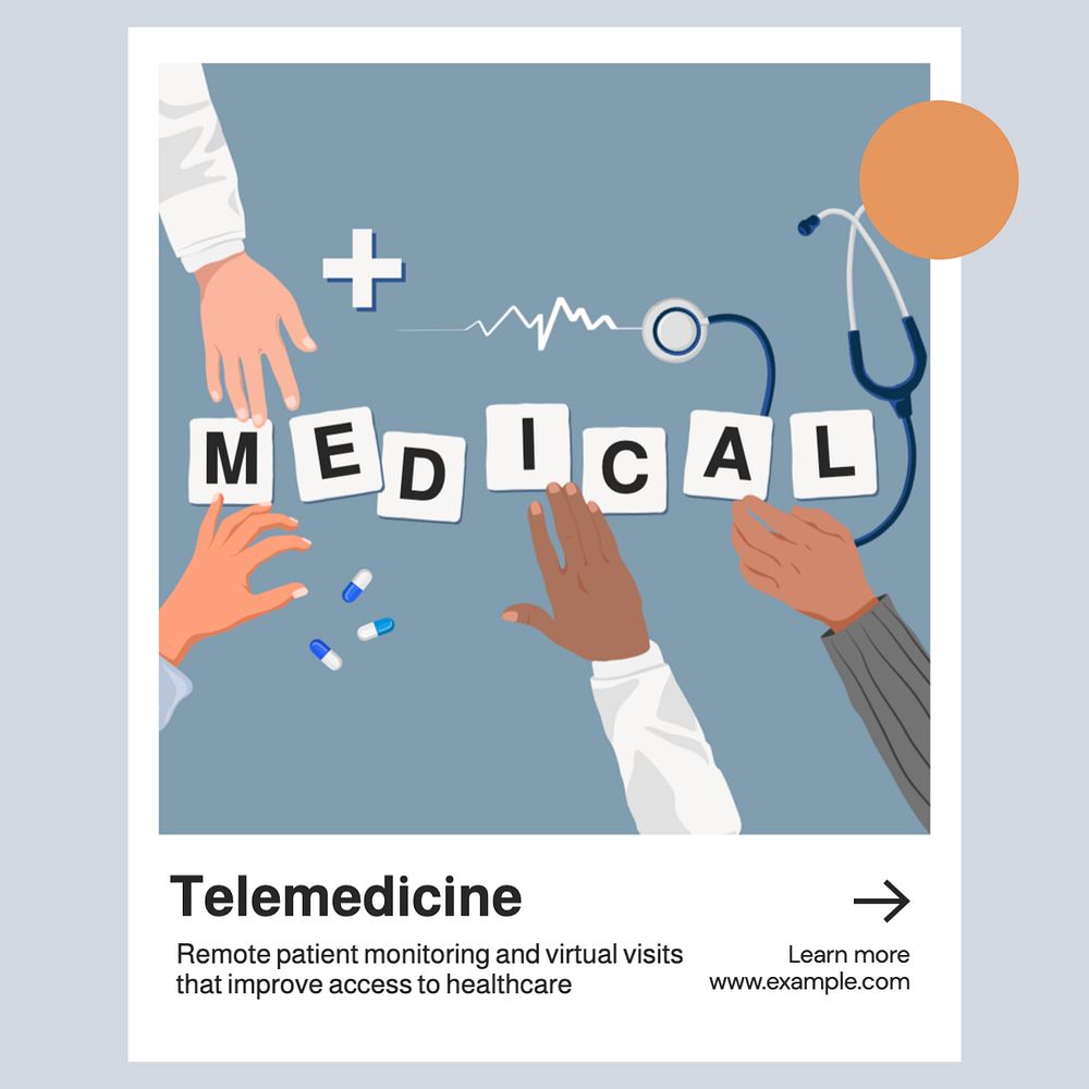 Telemedicine Instagram post template, editable text