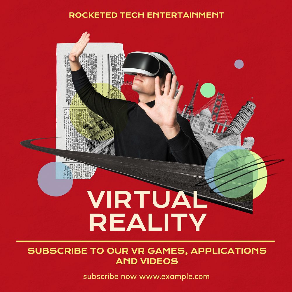 Virtual reality Instagram post template, editable text