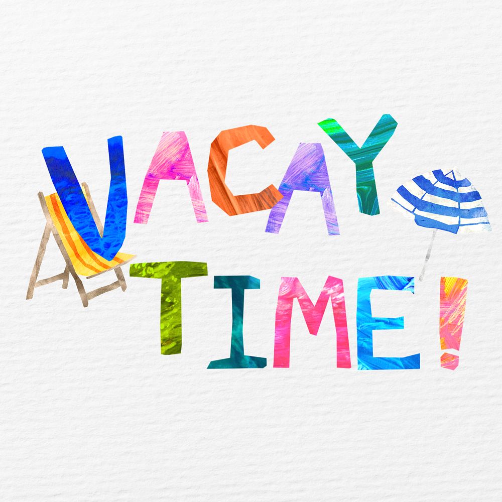 Vacay time word, Summer paper craft collage, editable design