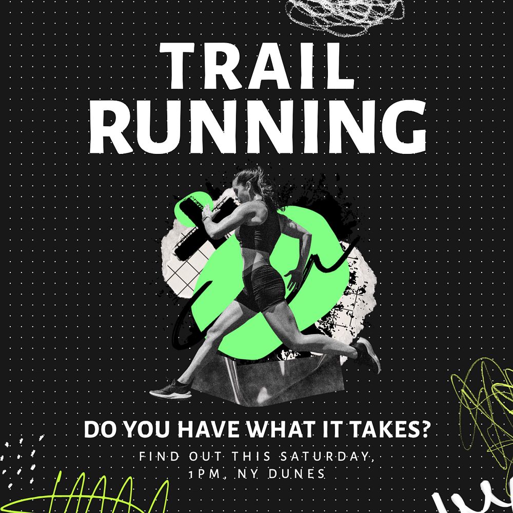 Trail running Instagram post template, editable text