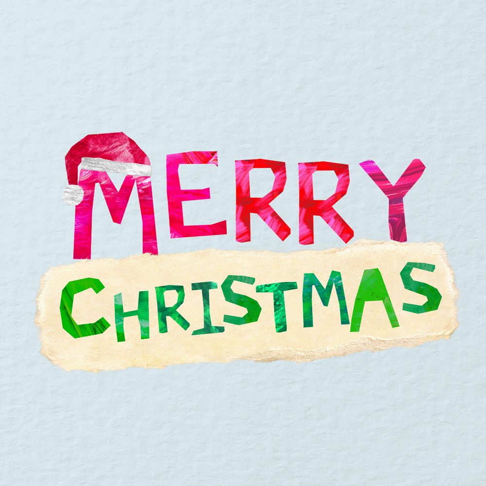 Merry Christmas greeting word, paper craft collage, editable design