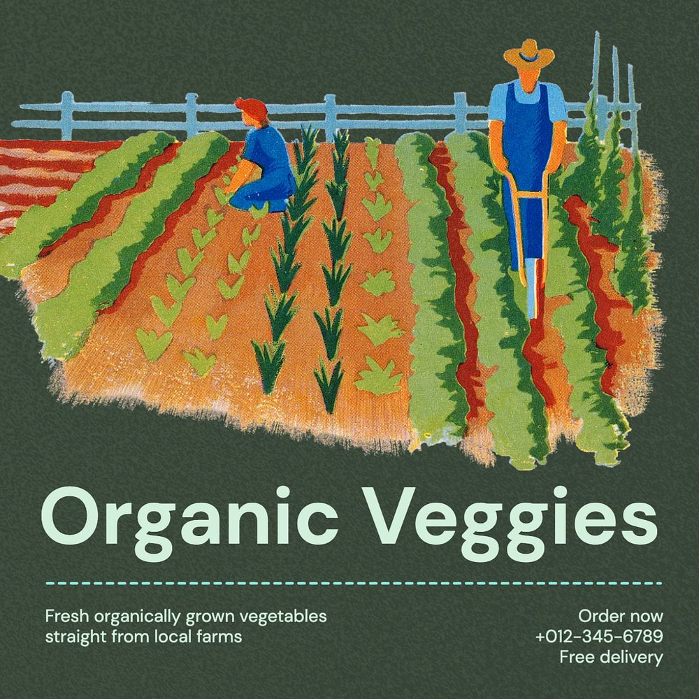 Organic veggies Instagram post template, editable text