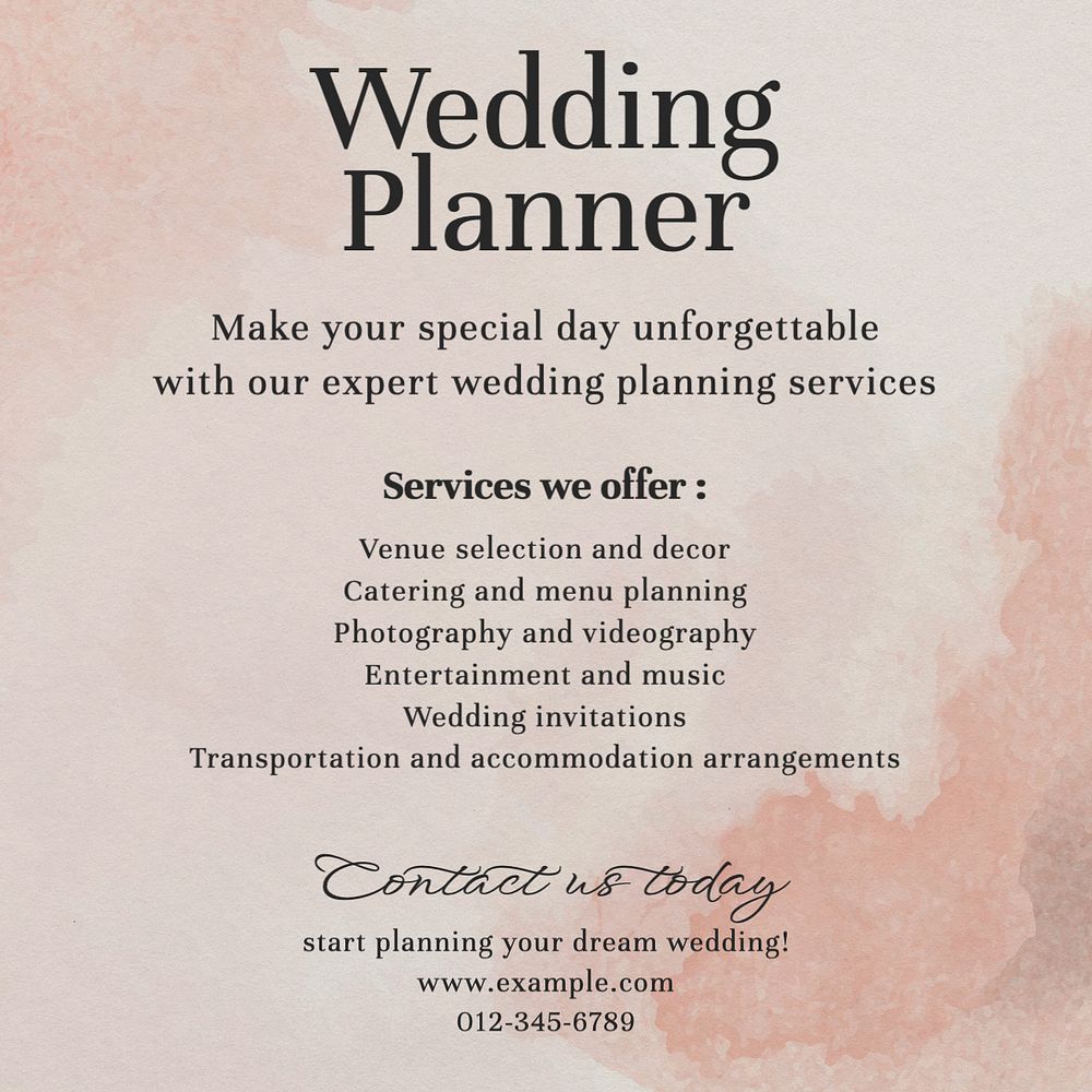 Wedding planner Instagram post template, editable text