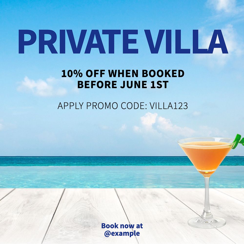 Private villa Instagram post template, editable text