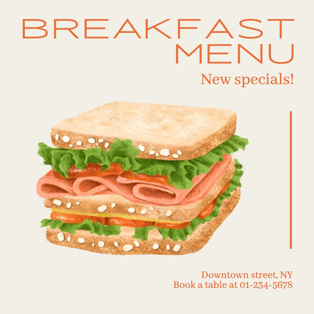 Breakfast menu Instagram post template, editable text