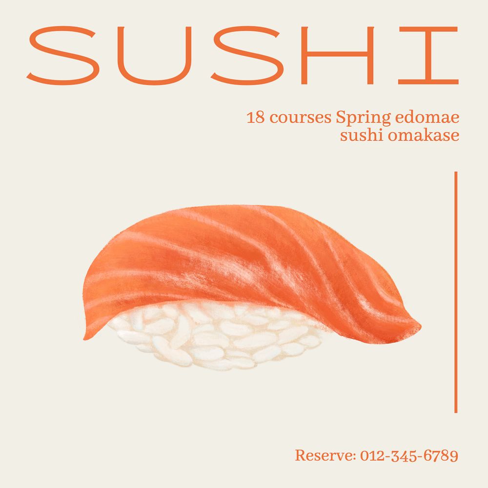 Sushi omakase Instagram post template, editable text