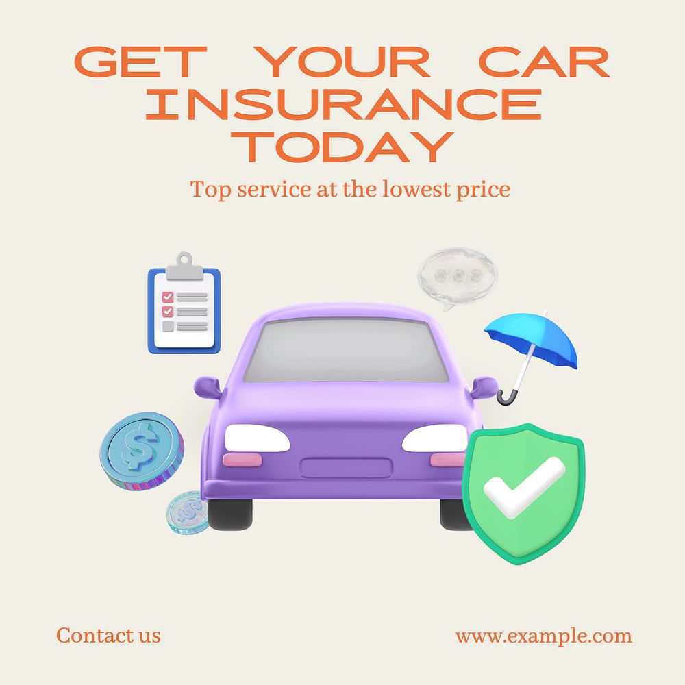 Car insurance Instagram post template, editable text