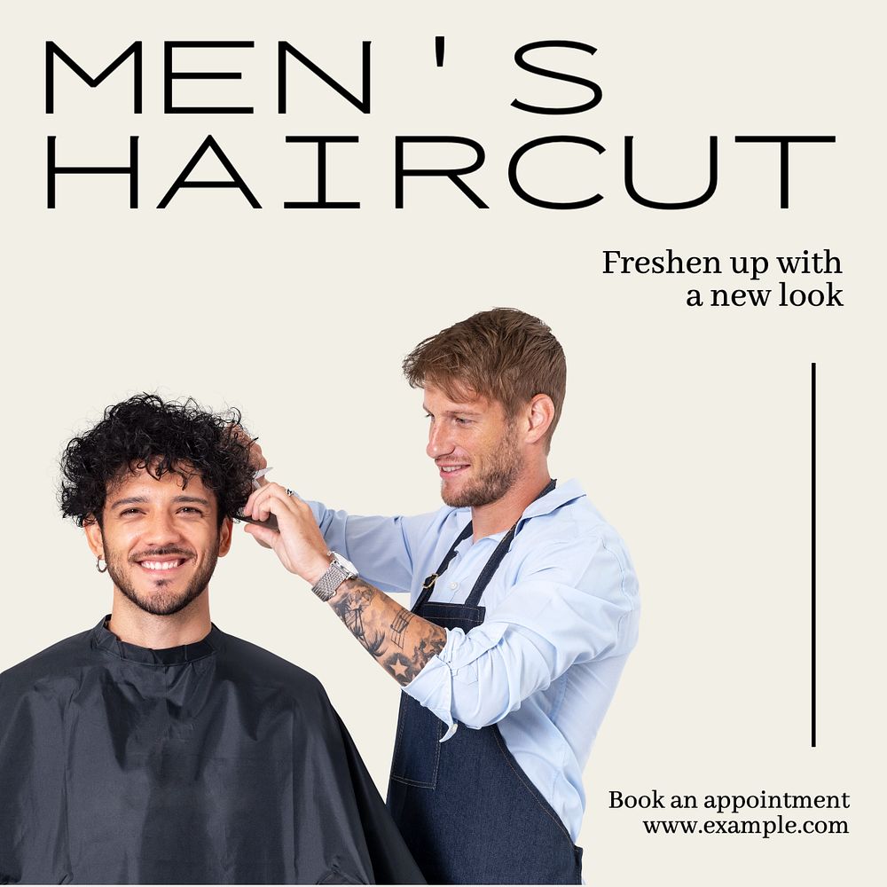 Men's haircut Instagram post template, editable text