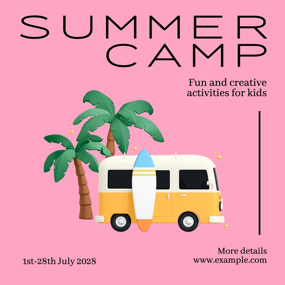 Summer camp Instagram post template, editable text